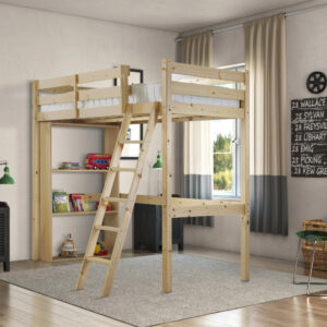 Celeste Heavy Duty High Sleeper Pine Bunk Bed with Bookcase