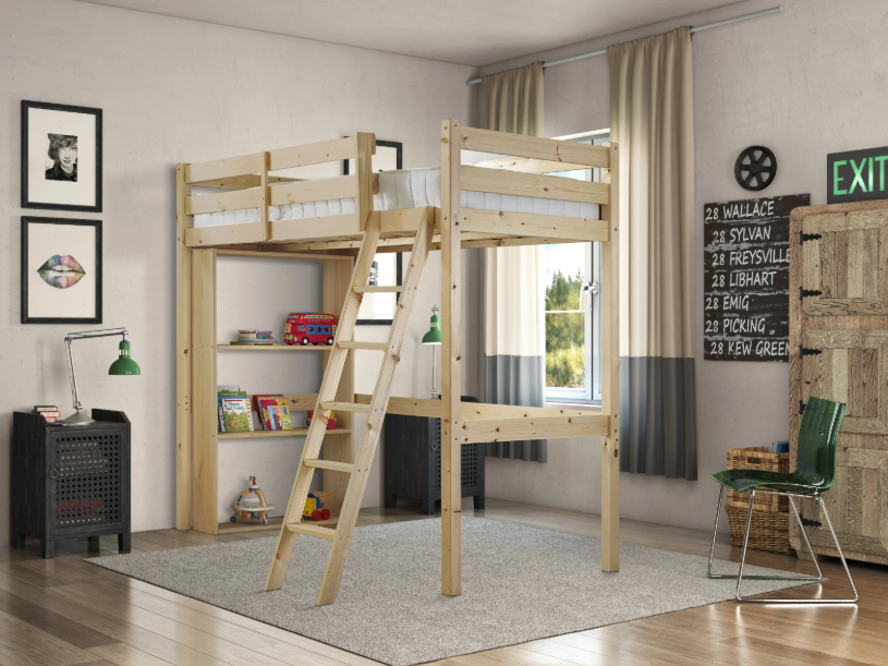 Celeste Heavy Duty High Sleeper Pine Bunk Bed with Bookcase